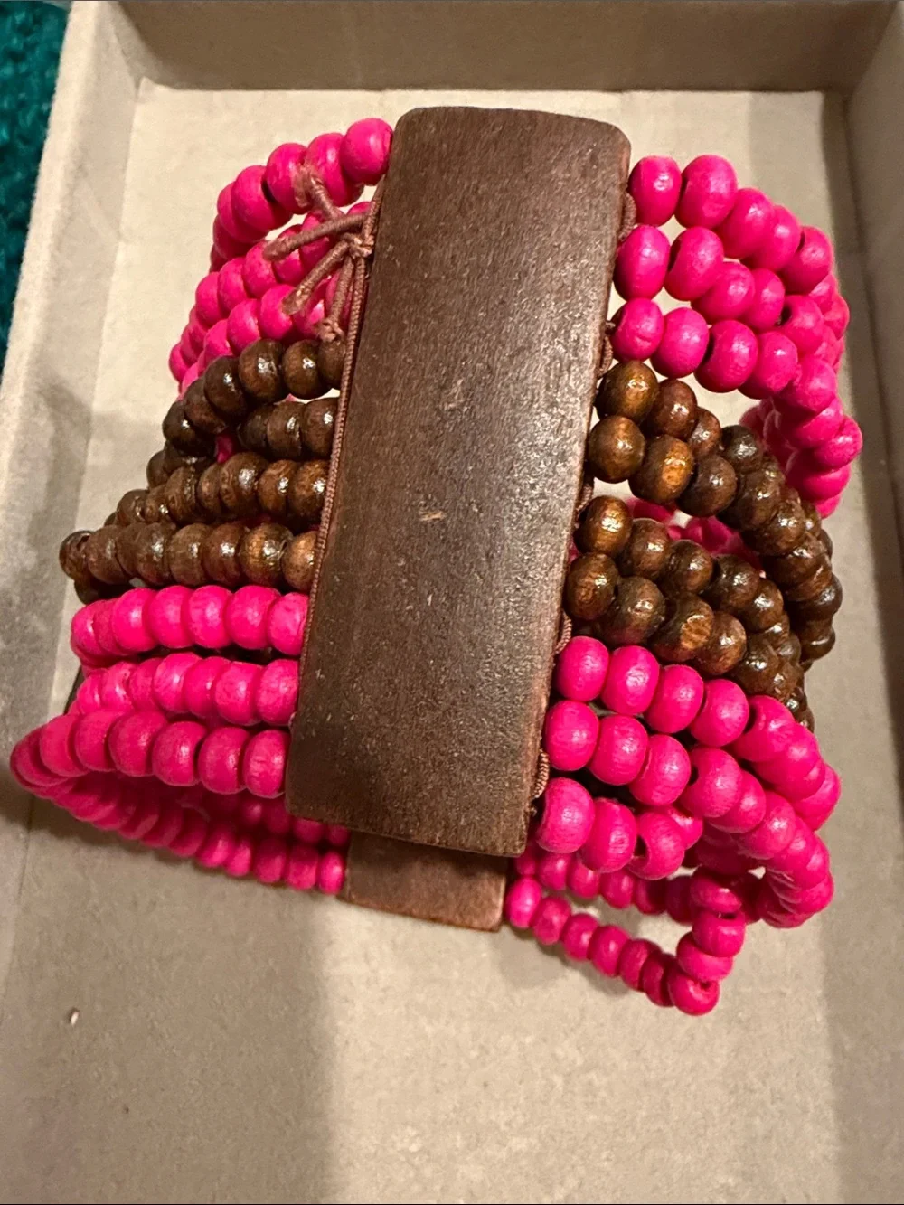 Beaded Stretch Bracelet - Hot Pink & Brown